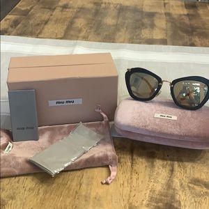 Miu Miu SMU19N Black and Gold Sunglasses Cat Eye